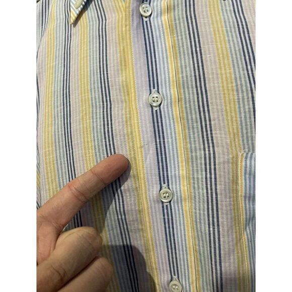 GERLIN Dress Shirt Pink Yellow Blue Stiped Made in Italy Linen Cotton Size 2XL - Picture 11 of 12